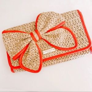 Kate Spade Belle Place Straw & Leather Bow Clutch